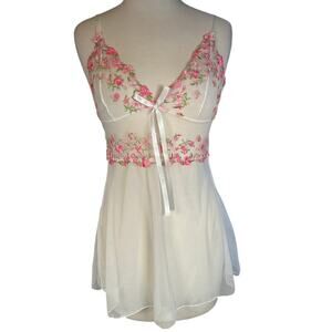 Coquette Fairy Lace Babydoll Chemise Embroidered Rose Sheer Lingerie Small